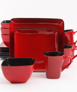 Better Homes and Gardens Rave Square Dinnerware, Red, Set Of 16