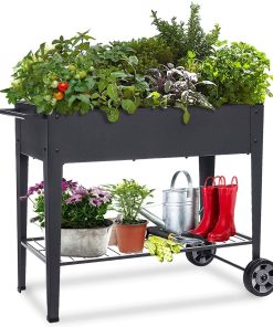 FOYUEE Raised Planter Box with Legs Outdoor Elevated Garden Bed on Wheels Gardening for Vegetables Flower Herb Patio Planting