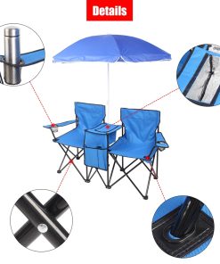 Arttoreal Double Beach Chair with Removable Umbrella Canopy,Portable Folding Beach Chair for Oudoor,Camping and Picnic,Blue