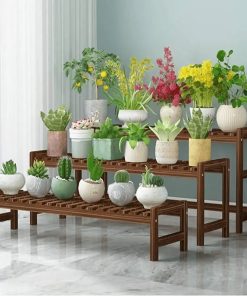 Magshion Set of 3 Pine Wood Plant Stand Cart Tier Step Tall Planters Flower Pot Shelf Display Rack Patio Balcony
