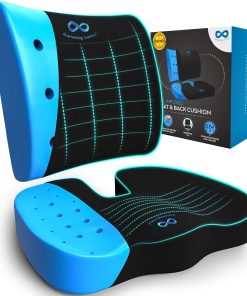 Everlasting Comfort Office Chair Seat Cushion and Lumbar Support Pillow Combo, Gel Infused (Black)