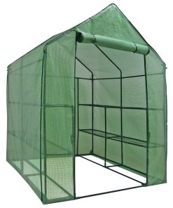 ZenSports 2-Tier 8-Shelves Walk-in Greenhouse, Indoor Outdoor Portable Plant Gardening Canopy, W/ Roll-up Zipper Entry Door, 57" x 57"x 77", Green