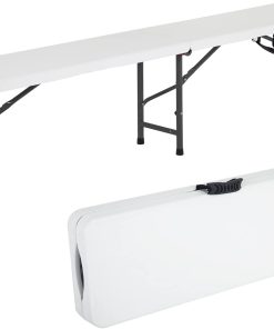 6FT Plastic Folding Bench Outdoor Bench Garden Bench Plastic Portable Bench With Carrying Handle for Picnic Camping Dining Party 1 Pack White