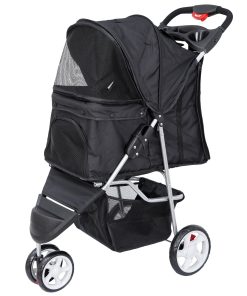 ZENY Three Wheels Pet Stroller, 360 Rotation, Folding Convertible Design, Black