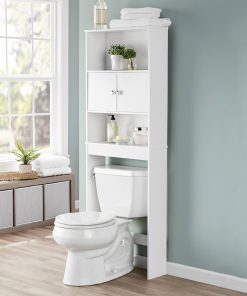 White 23 in. W Bathroom Space Saver Cabinet with 3 Fixed Shelves, Mainstays over the Toilet Storage