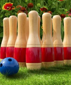11 Inch Wooden Lawn Bowling Set with Mesh Bag Backyard Family Game