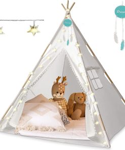 Orian Teepee Tent for Kids Playhouse With LED Lights and Pom Poms