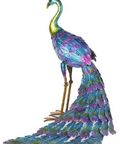 Nisorpa 28 Inch Metal Peacock Decor Garden Statues and Sculptures Standing Indoor Outdoor Backyard Porch Patio Lawn Art Decorations