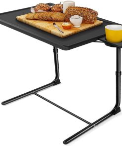 Adjustable TV Tray Folding Table Trays with 6 Height & 3 Tilt Angle & Cup Holder for Bed & Couch